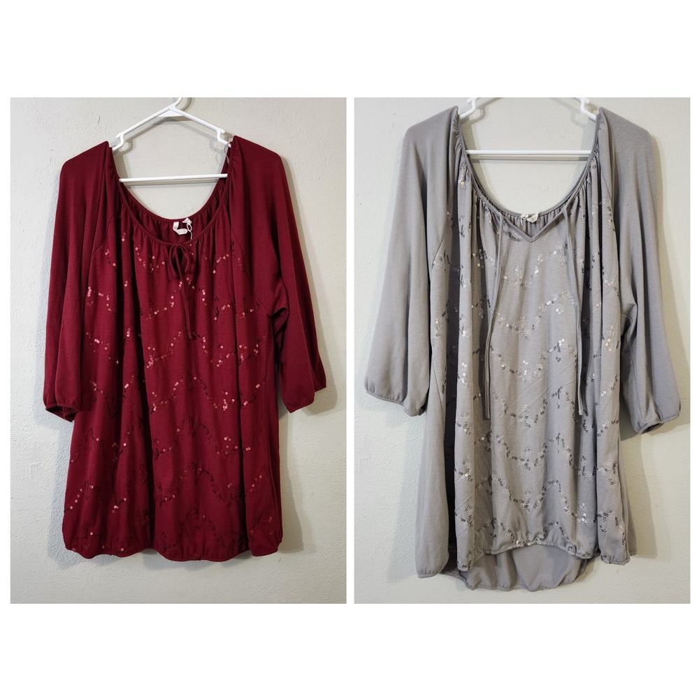 Lot of 2 ~ Women's Sequin Willow‎ Bay Shirt Top Relaxed Boho Hippie Plus Size 4X